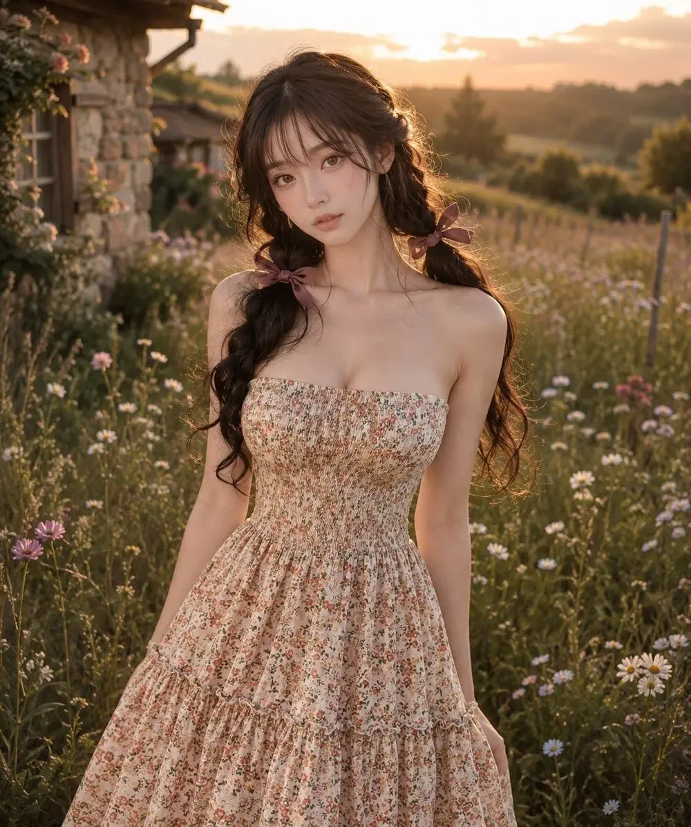 Twirl into Flowers strapless Smocked flowy blooming floral Maxi dress